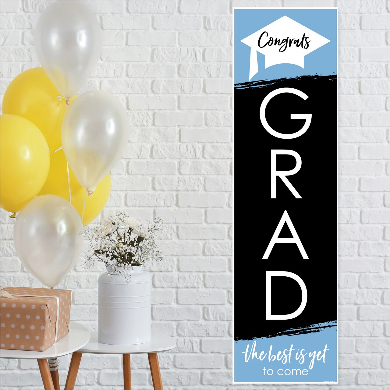 Big Dot of Happiness Light Blue Graduation Party Door Decoration - Vertical Banner